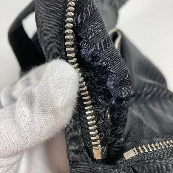 Auth PRADA triangle logo plate Bag Hand Bag Nylon Black - Picture 6 of 16